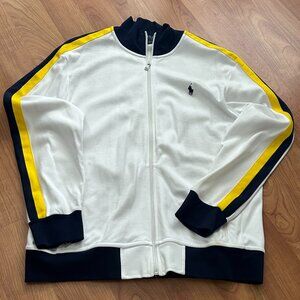 Ralph Lauren Performance Zip-Up Jacket – Men’s Large, White w/ Blue & Gold Strip